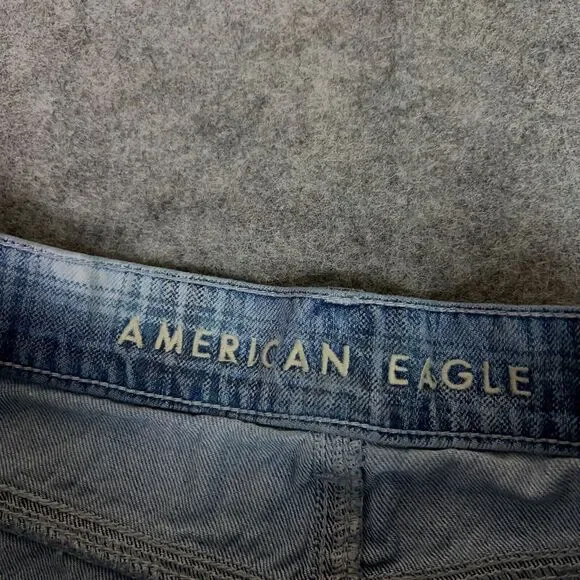 American Eagle Women Shorts 6 Jean Blue Denim Light Mom High Rise Plaid Casual - Picture 5 of 8